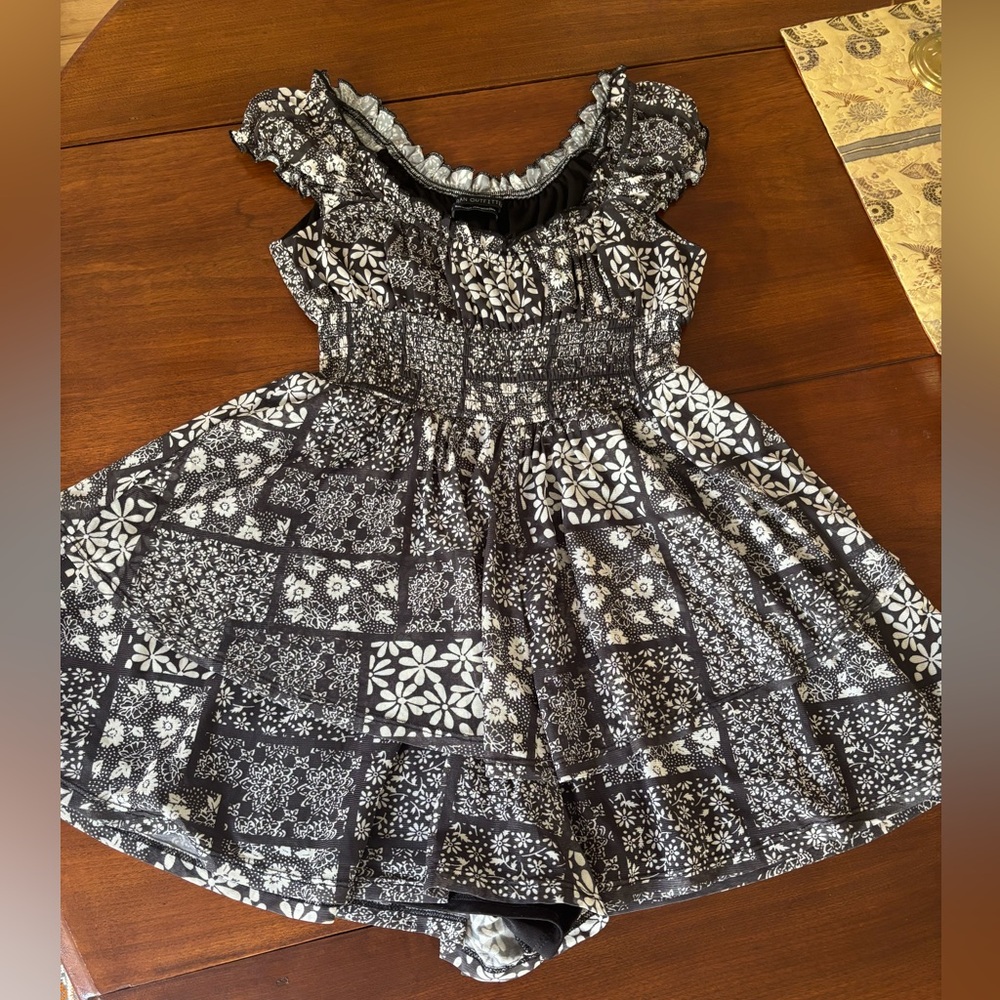Charming Black and White Floral Romper Dress